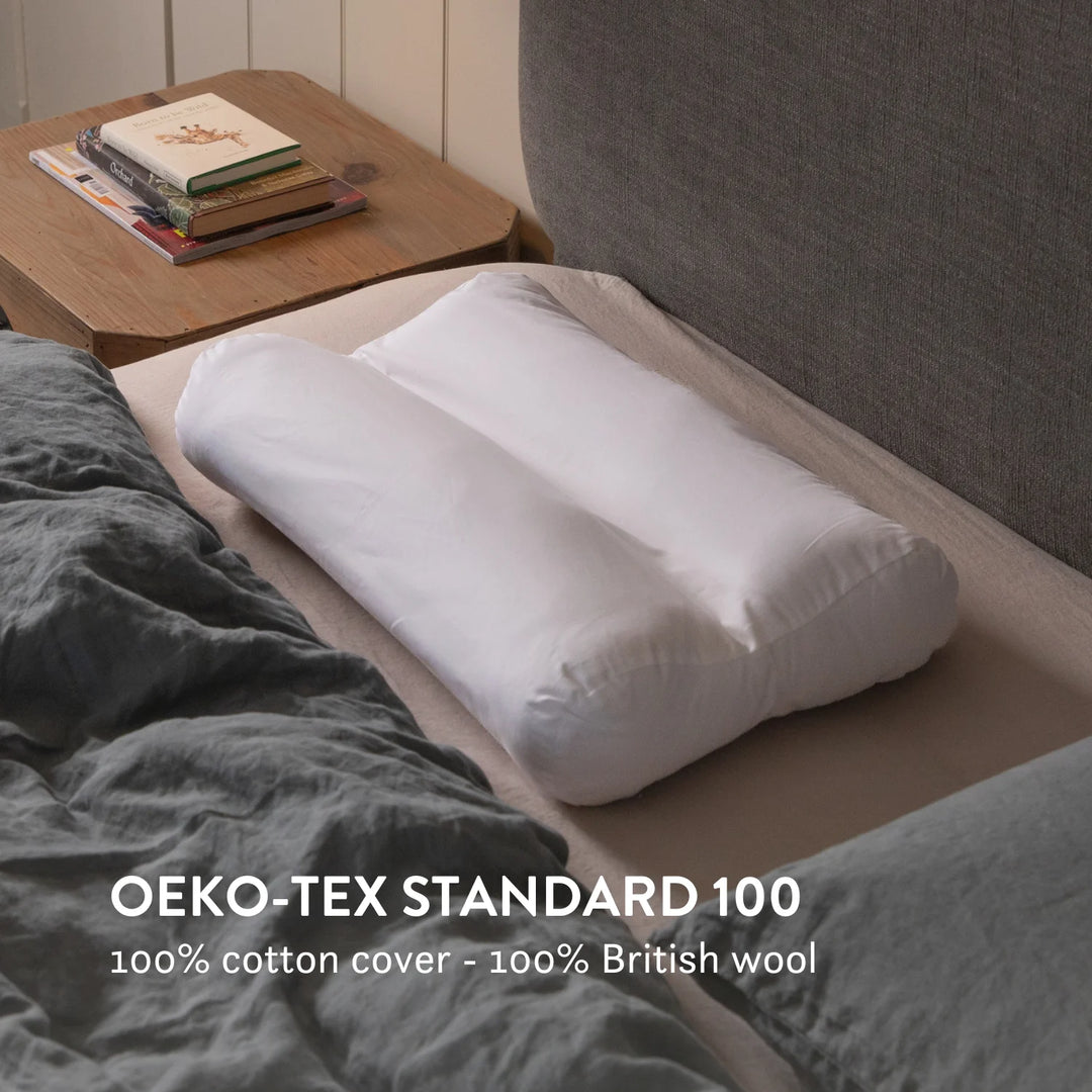 British Wool Contour Pillow - Natural, Anti-Allergy, Luxury Putnams Chemical free UK Best Wool pillow 100% cotton OEKO tex standard 100 handmade in the UK