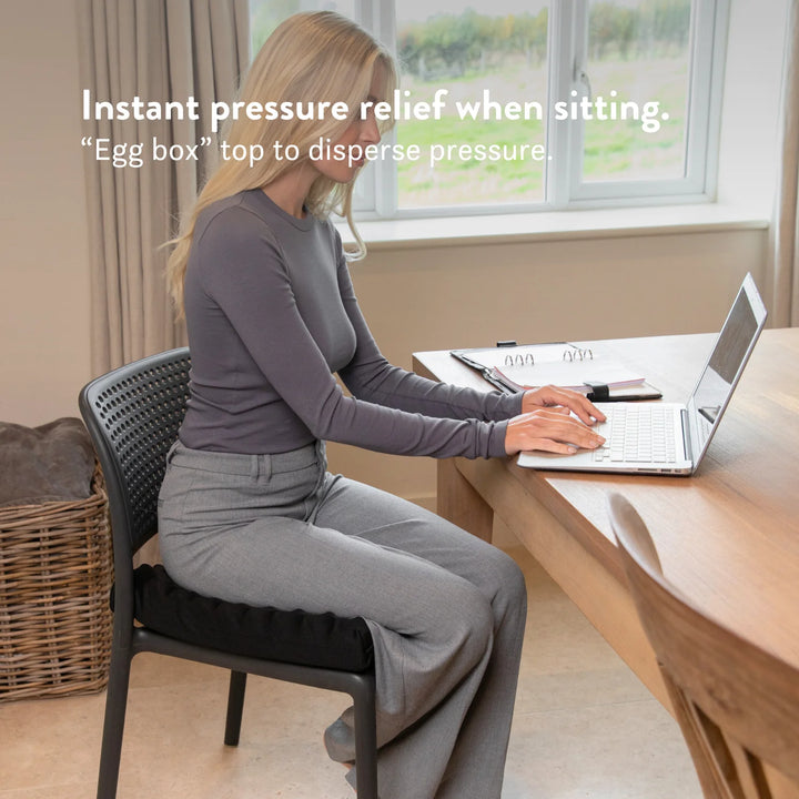 Proximal Hamstring Tendinopathy Cushion for office, car, driving, dining chair, armchair and sofa. Handmade in the UK with a 2 year guarantee. High density foam.