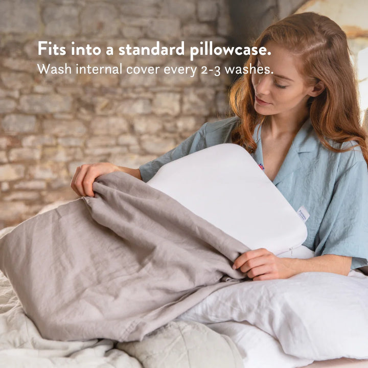 Fits into a standard pillowcase. Putnam Memory Foam Pillow 100% cotton cover recommended by chiropractors Made in the UK orthopedic pillow 