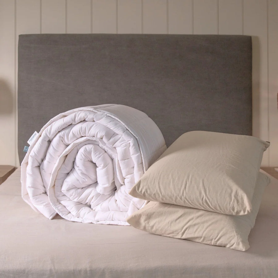 Graphite Latex Pillow & British Wool Duvet Set - Bundle Handmade in the UK, 100% cotton natural bedding bundle