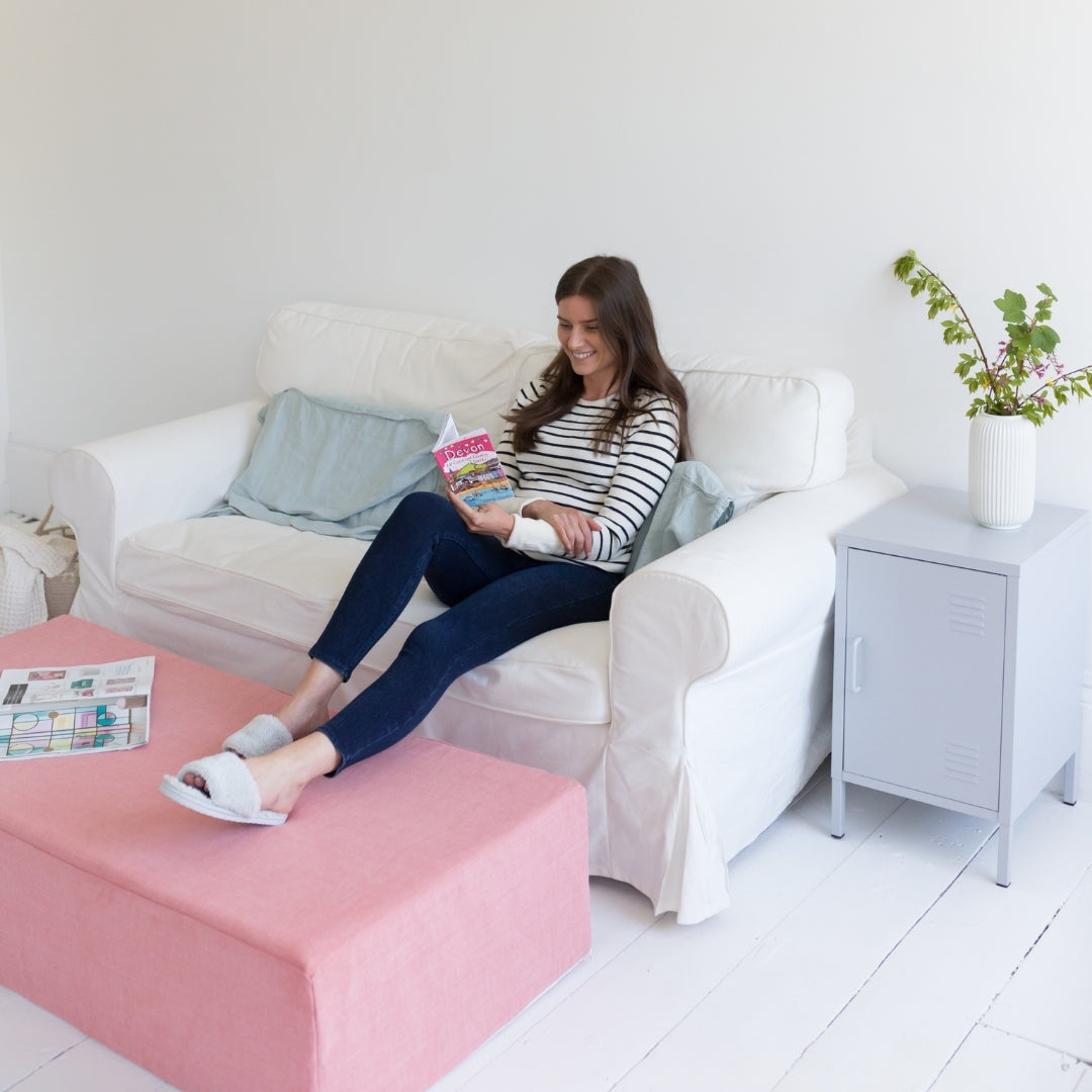 Linen Fold Out Bed / Footstool Putnams blue guest bed single double coral pink